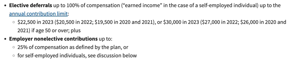 Contribution limits in a one-participant 401(k) plan