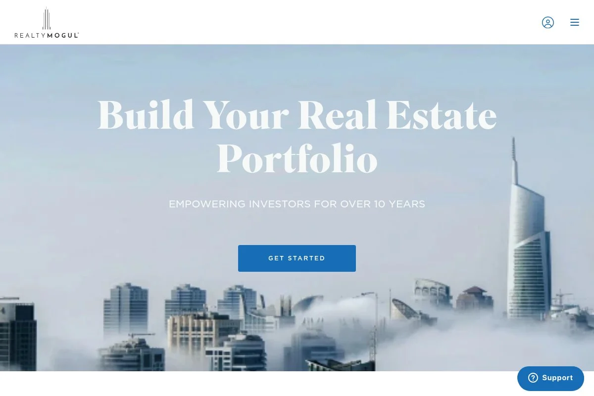 Screenshot of RealtyMogul homepage