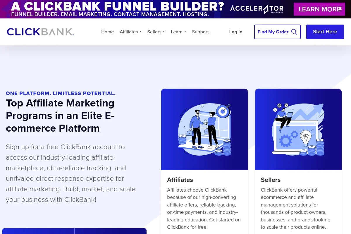 Screenshot of ClickBank homepage