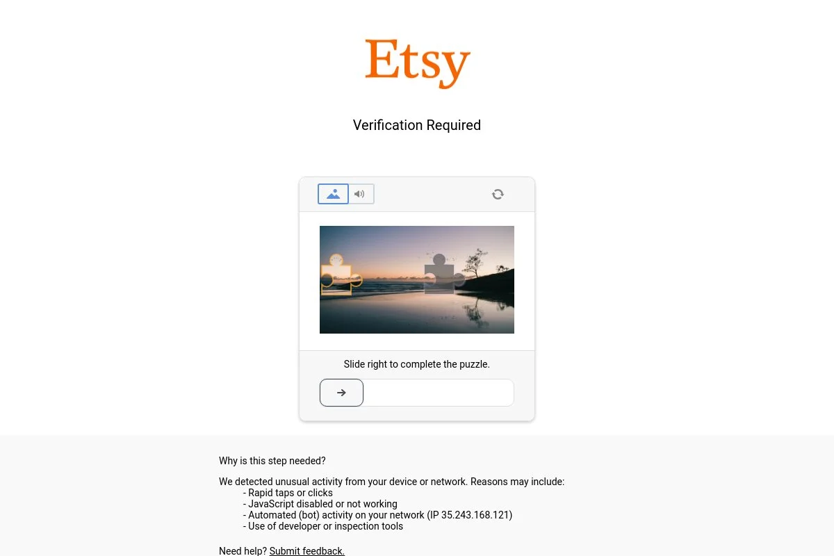 Screenshot of Etsy homepage