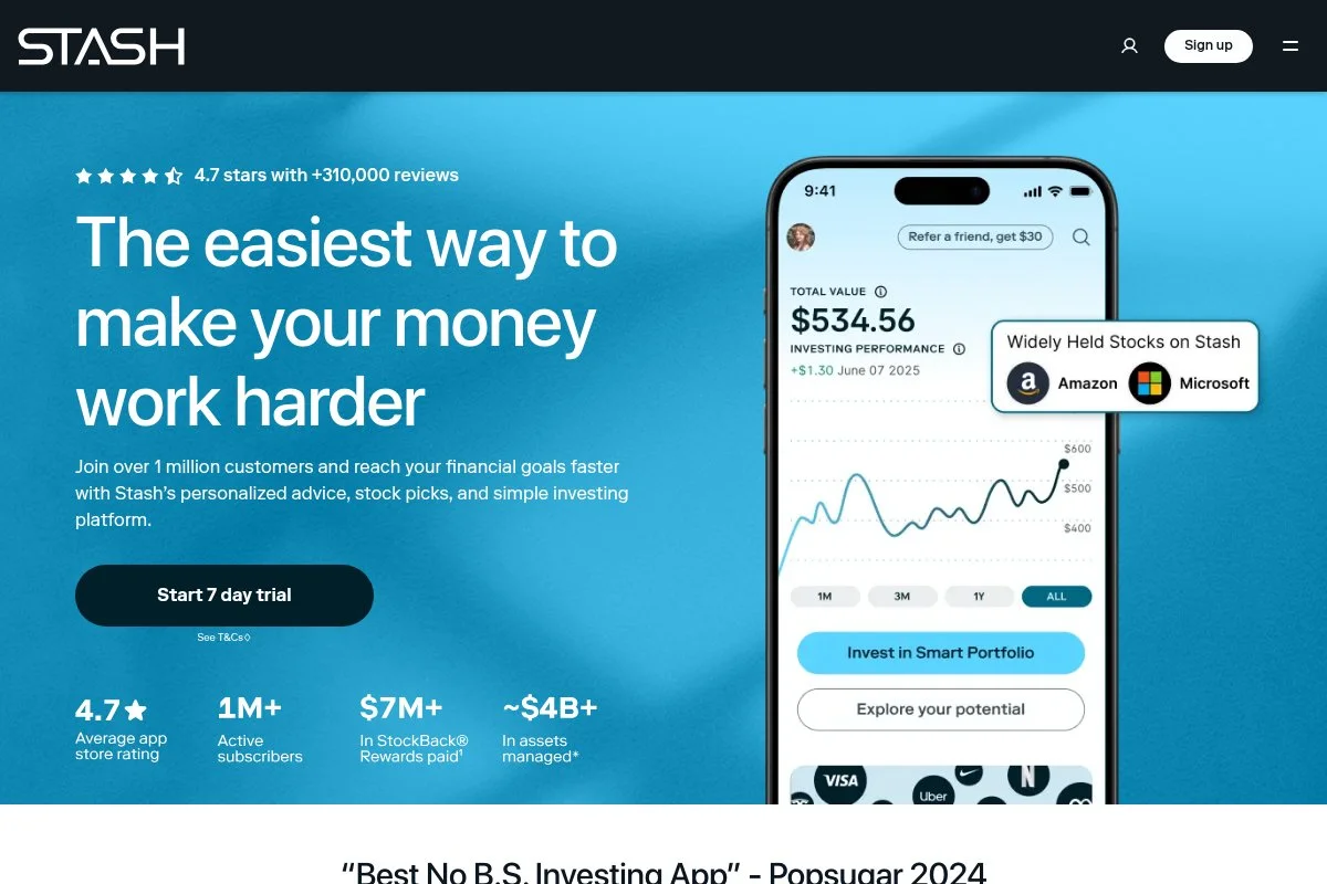Screenshot of Stash homepage