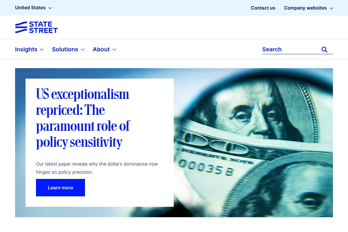 Screenshot of State Street Global Advisors homepage