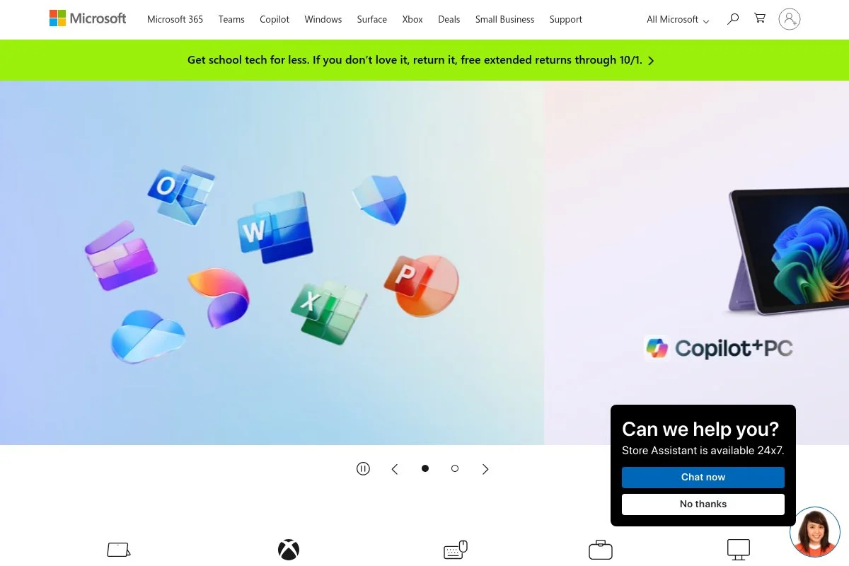 Screenshot of Microsoft homepage