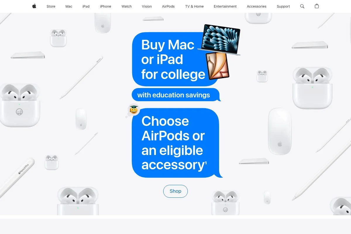 Screenshot of Apple homepage
