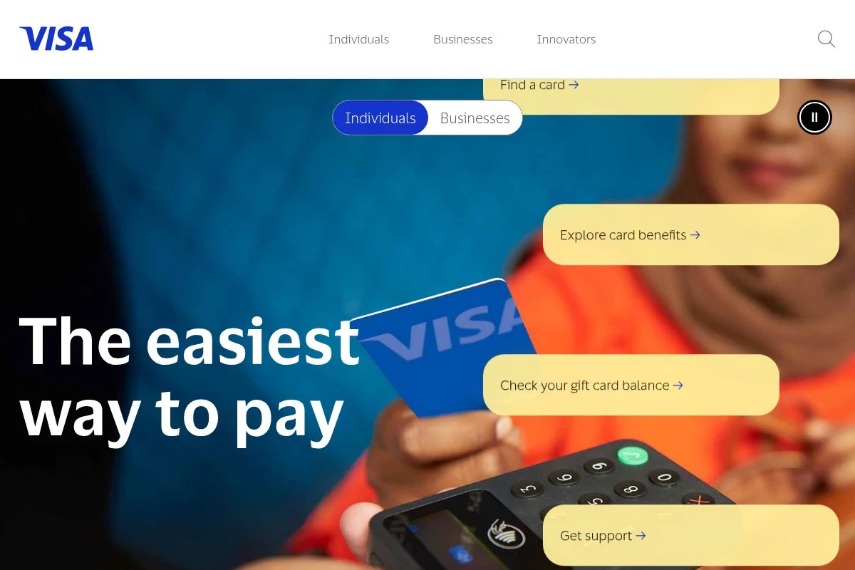Screenshot of Visa homepage