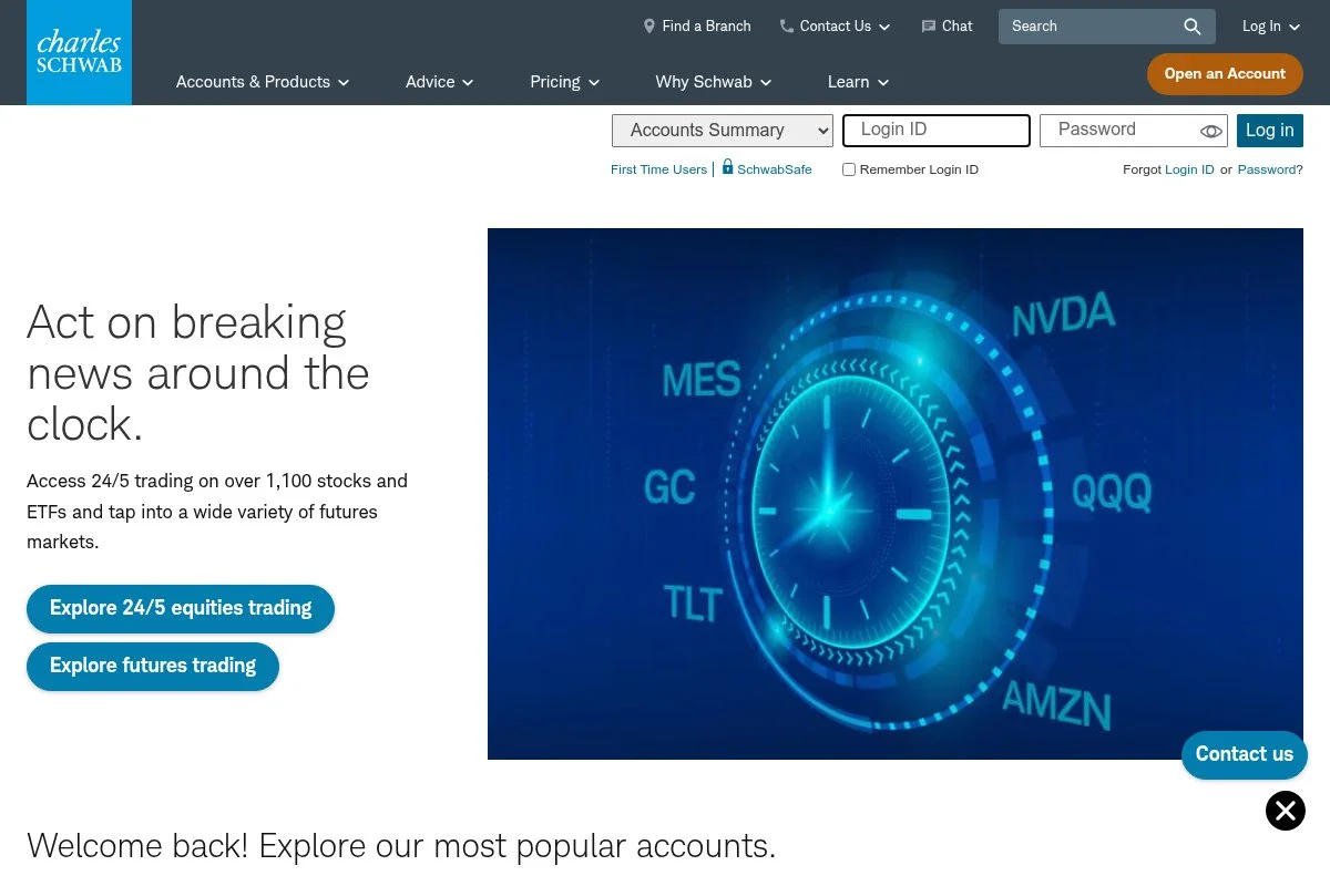 Screenshot of Schwab U.S. Broad Market ETF homepage