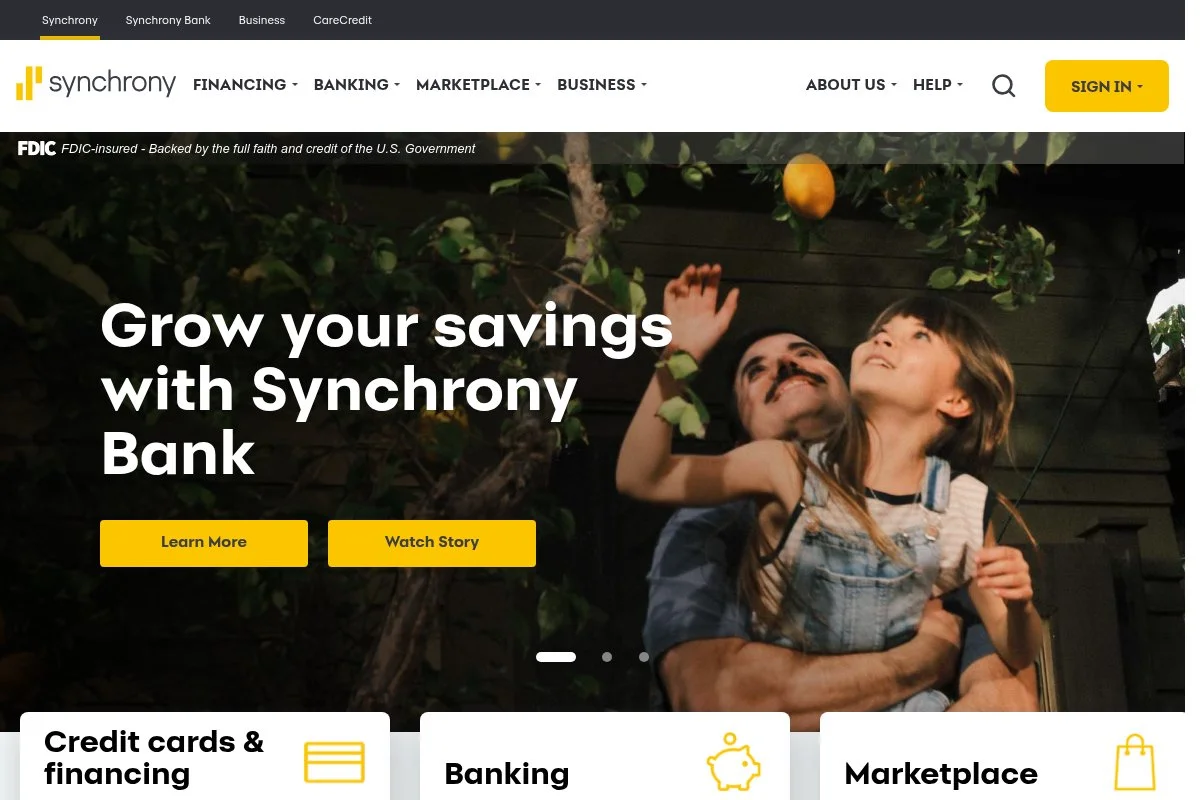 Screenshot of Synchrony Bank Certificate of Deposit homepage