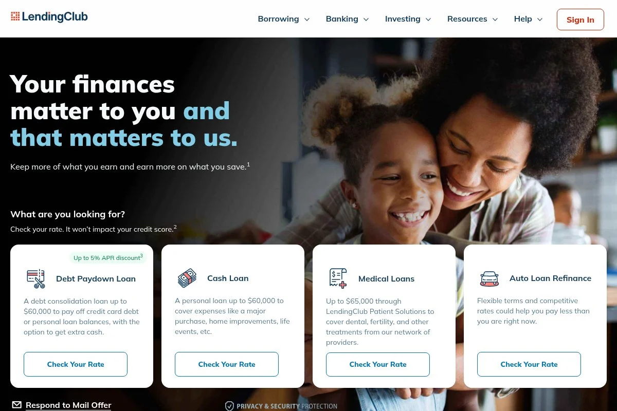 Screenshot of Lending Club Peer-to-Peer Lending homepage