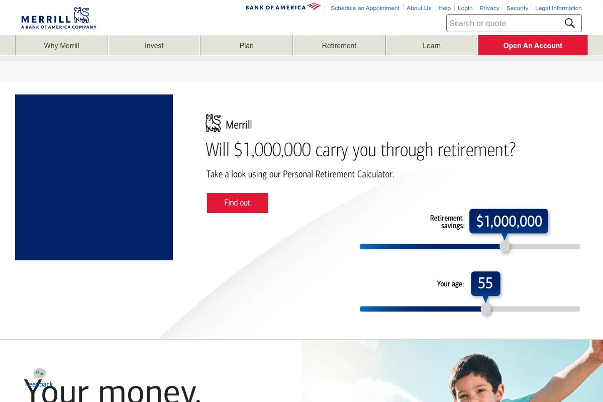Screenshot of Merrill Edge homepage