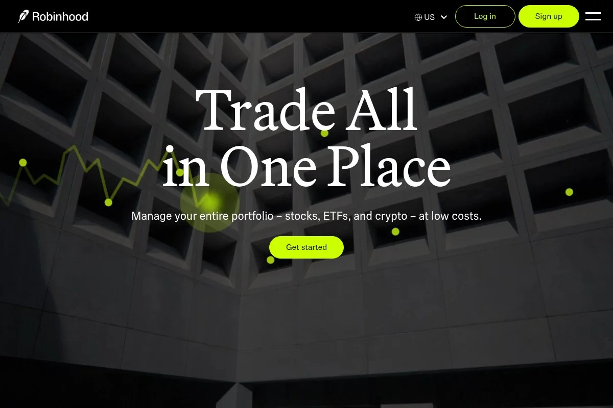 Screenshot of Robinhood homepage