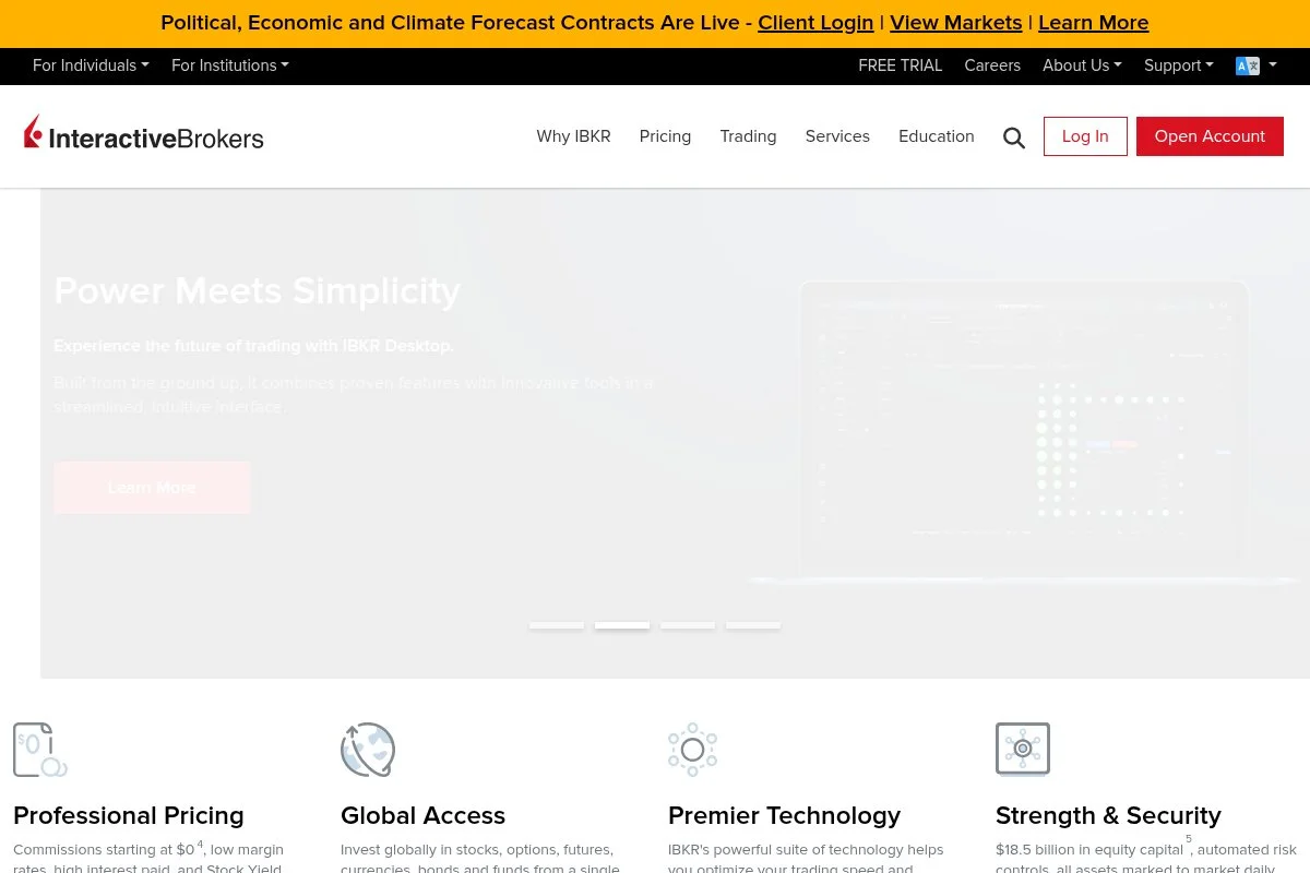 Screenshot of Interactive Brokers homepage