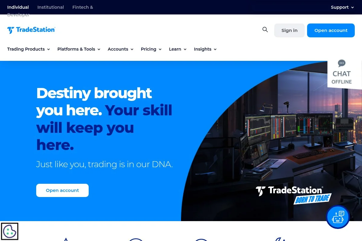 Screenshot of TradeStation homepage