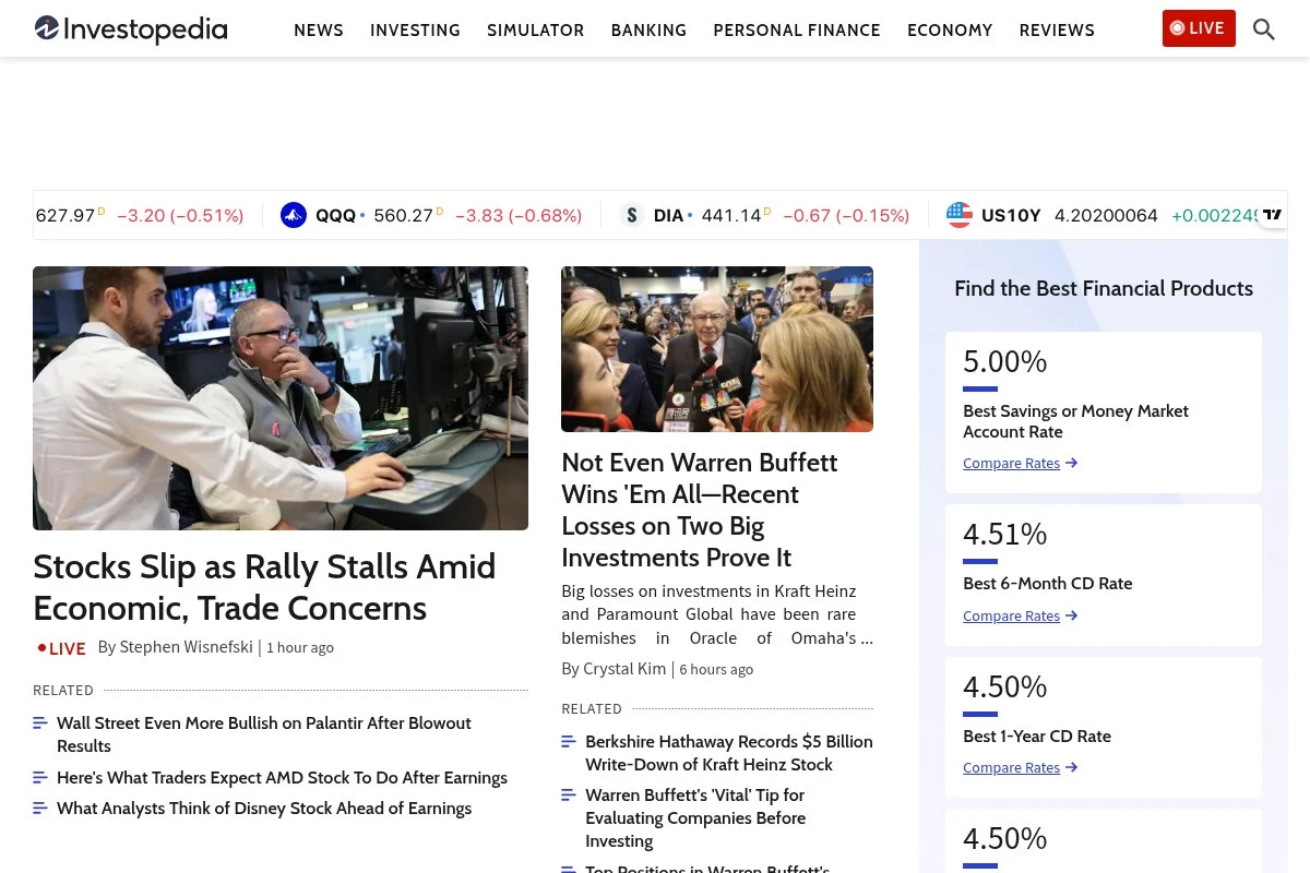 Screenshot of Value Investing homepage