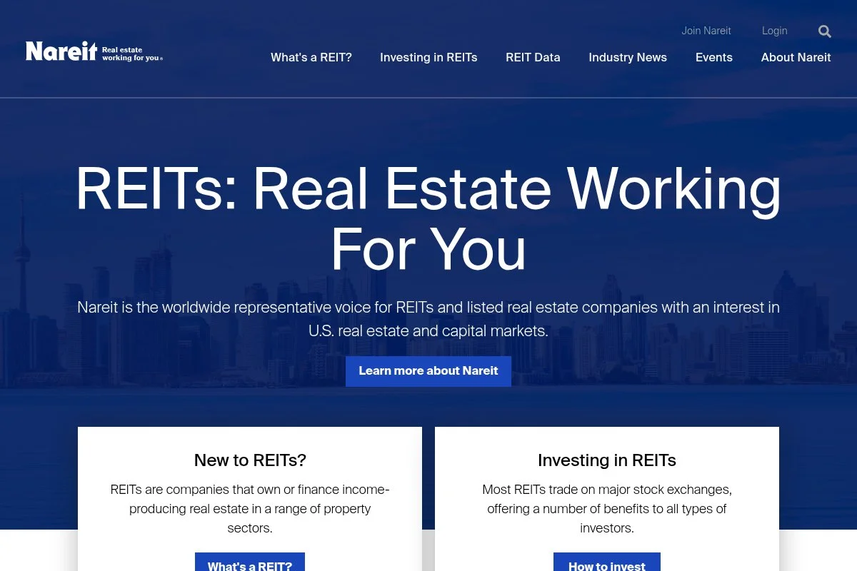 Screenshot of Real Estate Investment Trusts (REITs) homepage