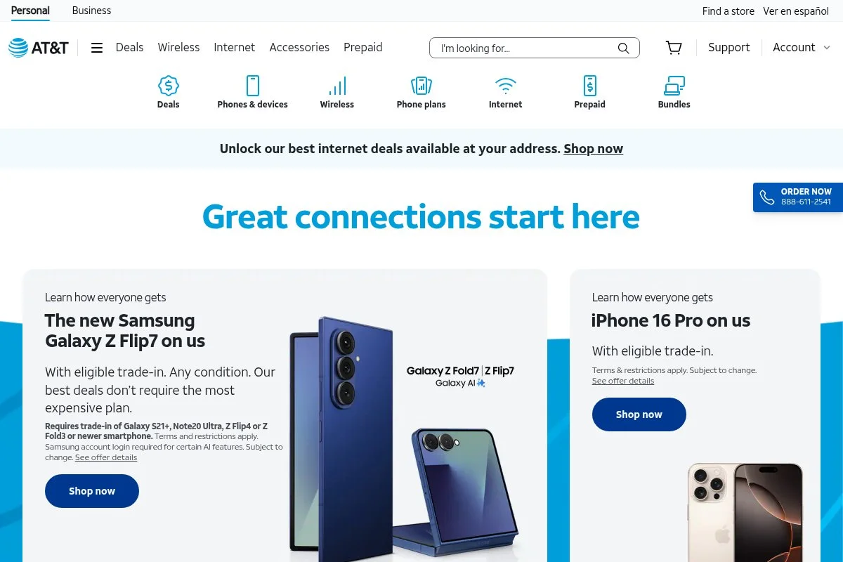 Screenshot of AT&T homepage
