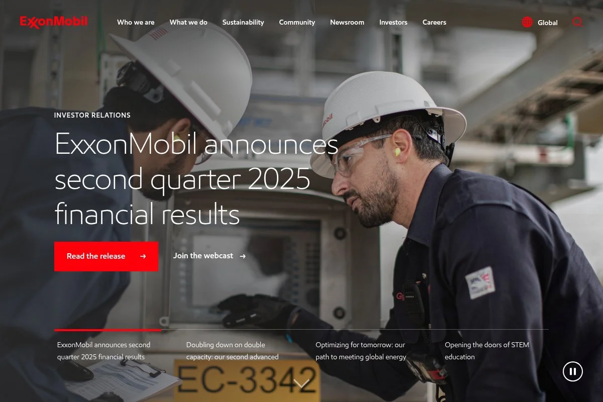 Screenshot of ExxonMobil homepage