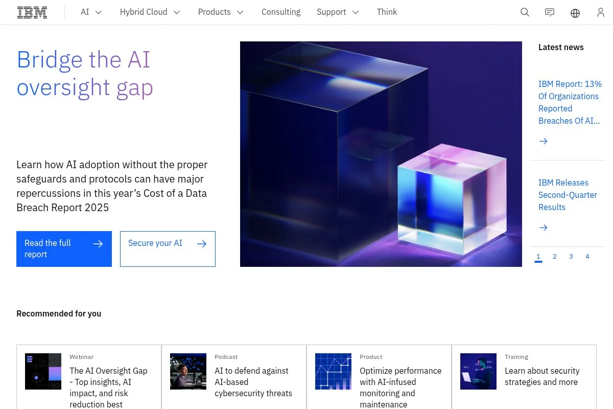 Screenshot of IBM homepage