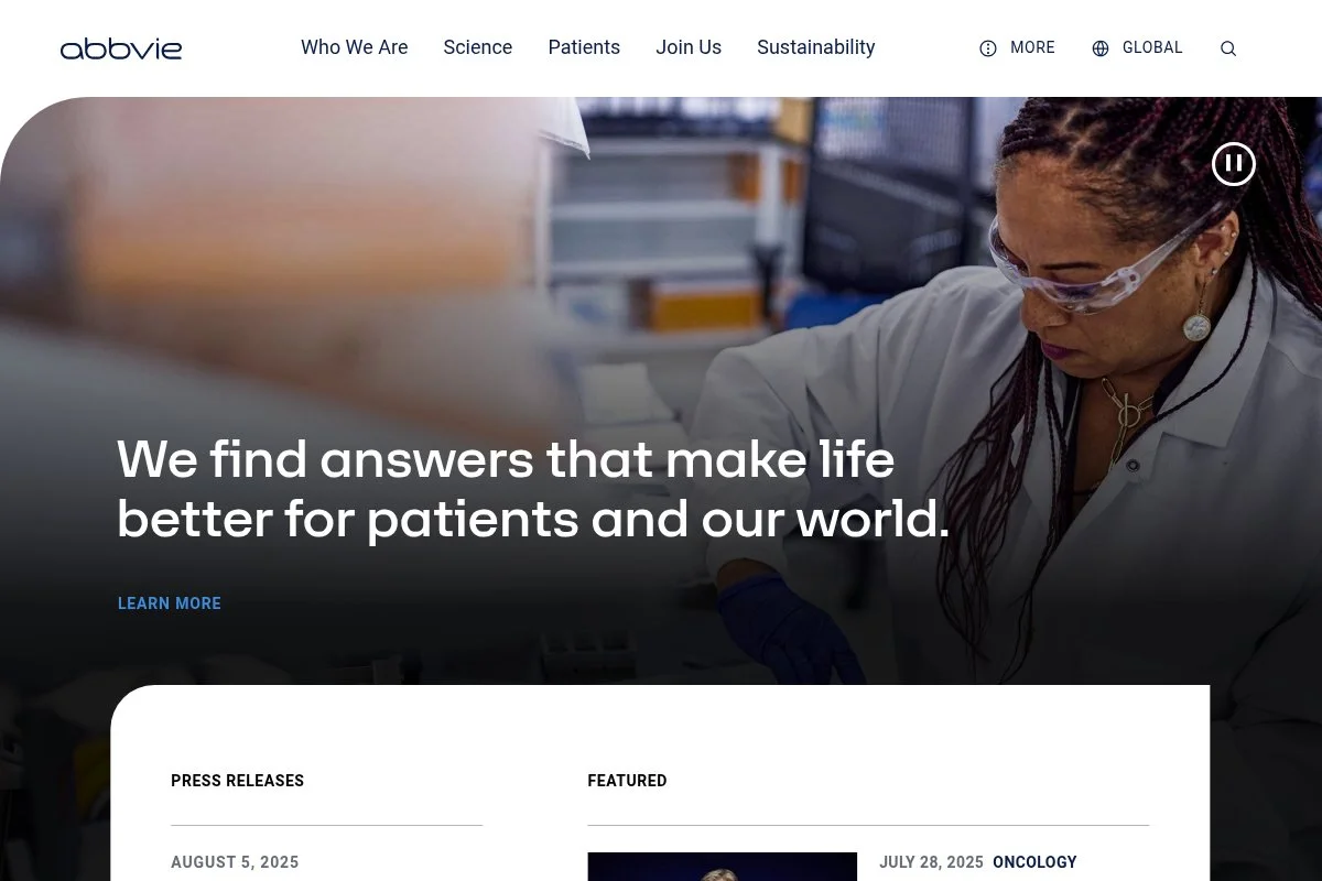 Screenshot of AbbVie homepage