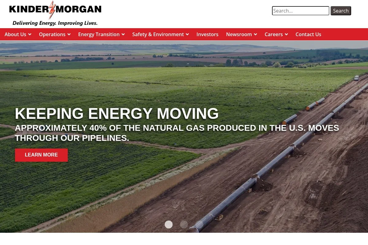 Screenshot of Kinder Morgan homepage