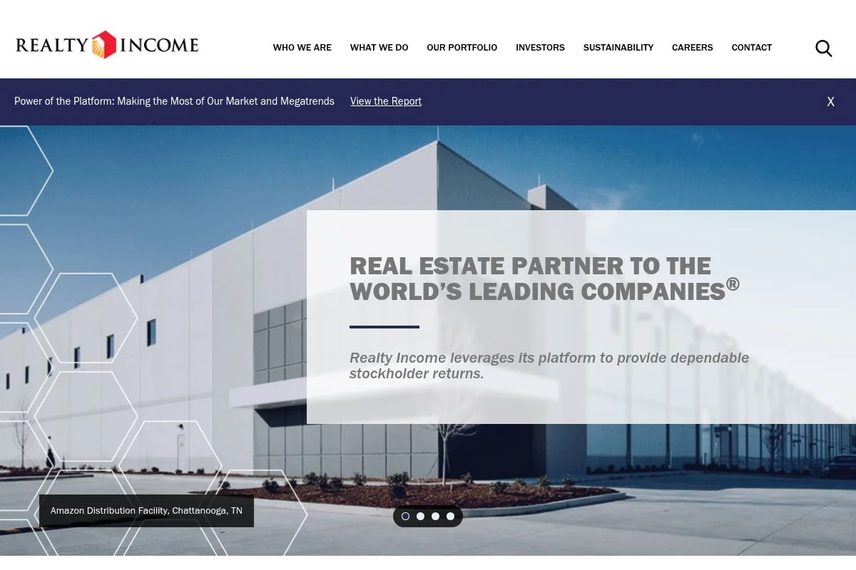 Screenshot of Realty Income homepage