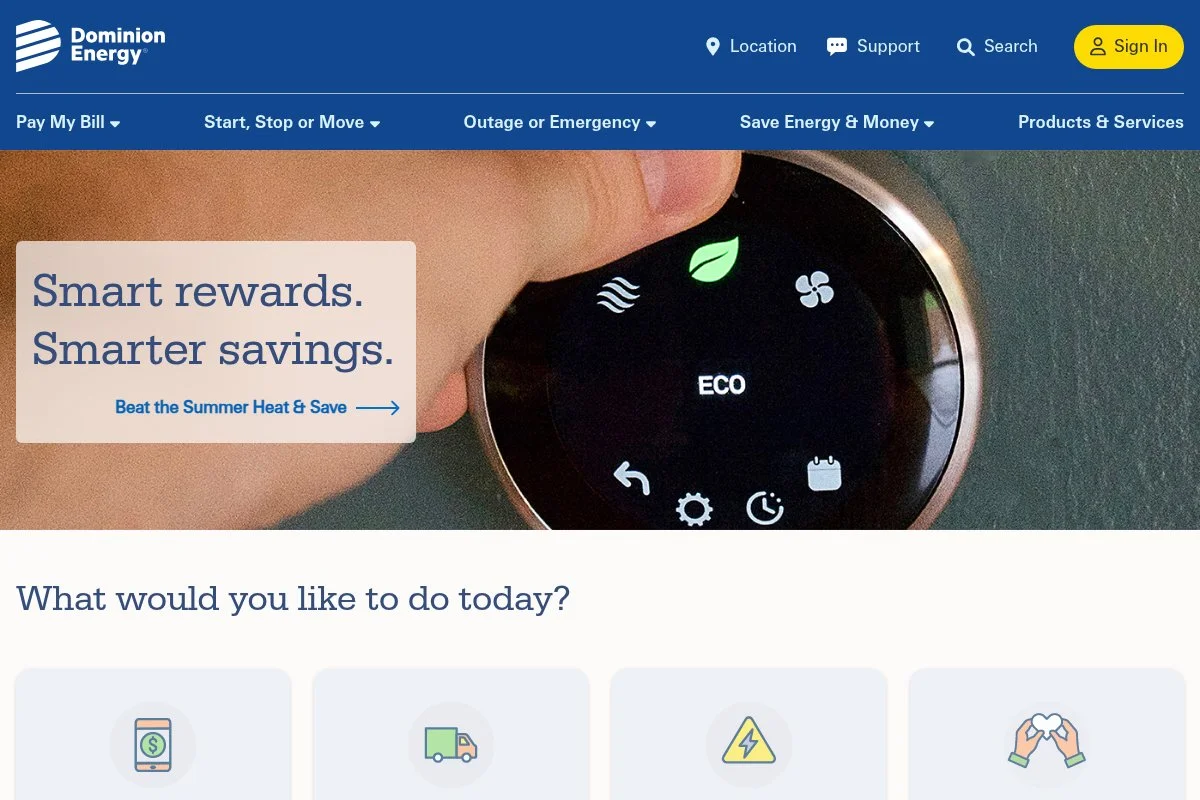 Screenshot of Dominion Energy homepage