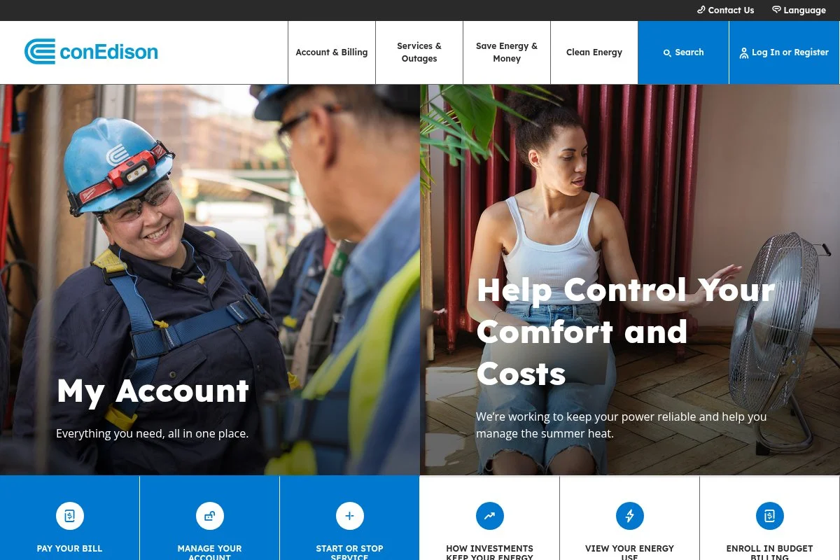Screenshot of Consolidated Edison homepage