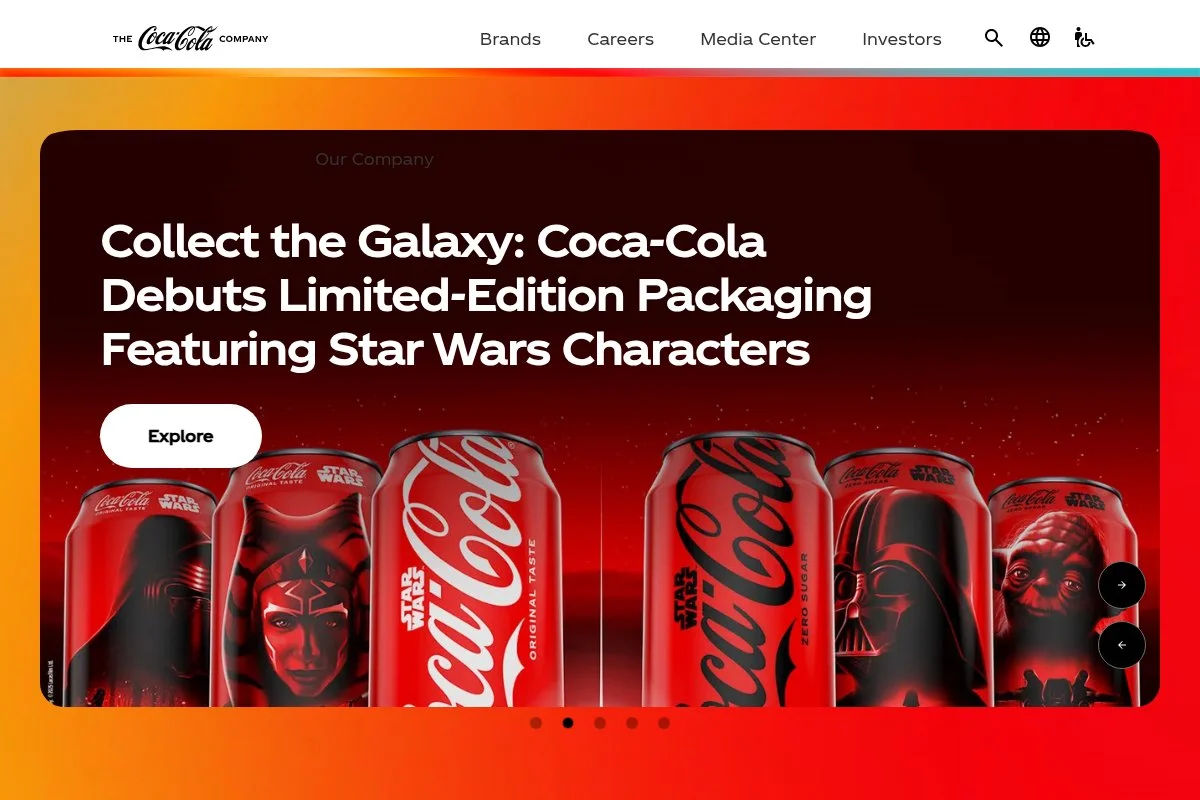 Screenshot of Coca-Cola homepage