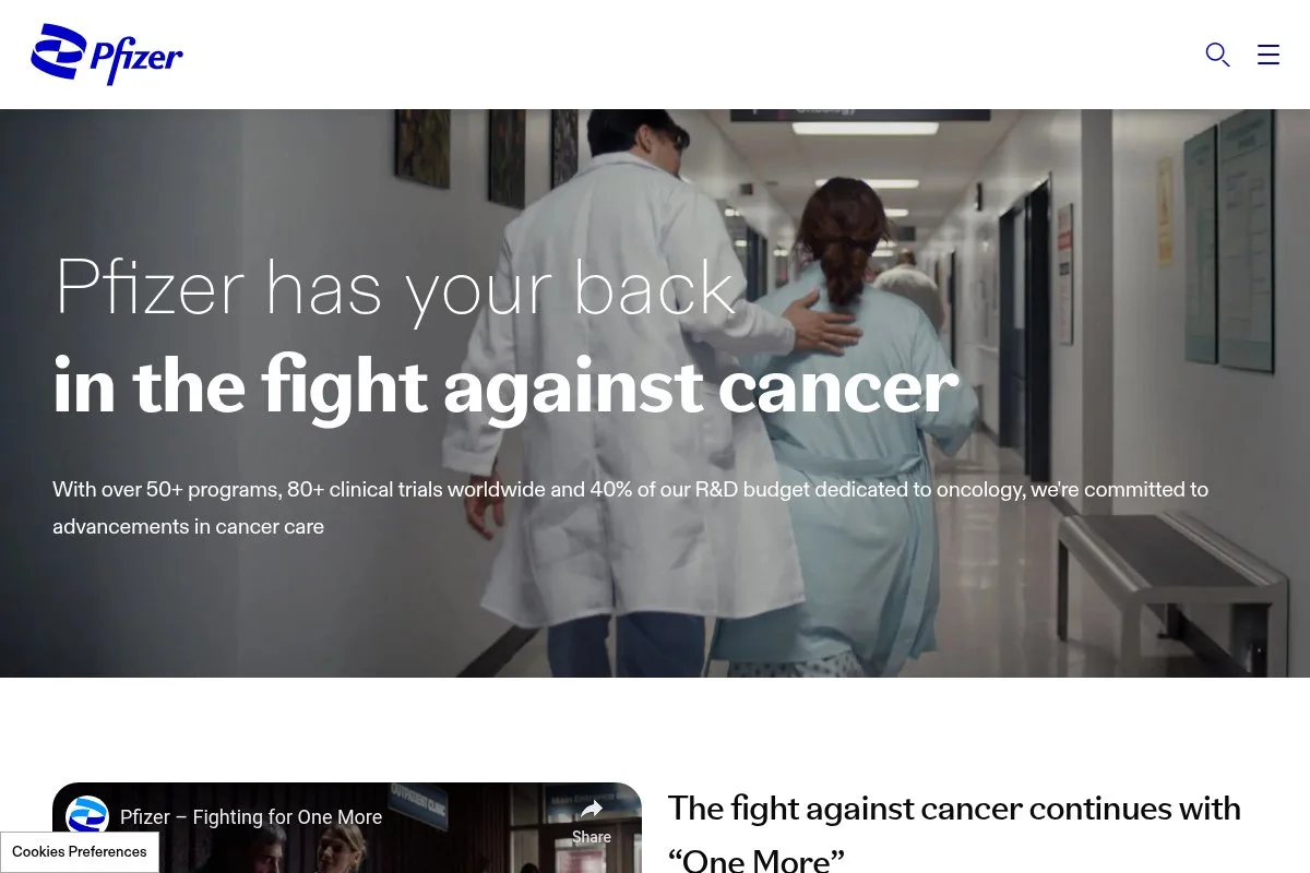 Screenshot of Pfizer homepage