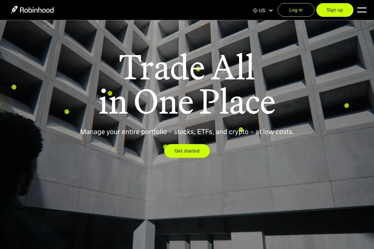 Screenshot of Robinhood homepage