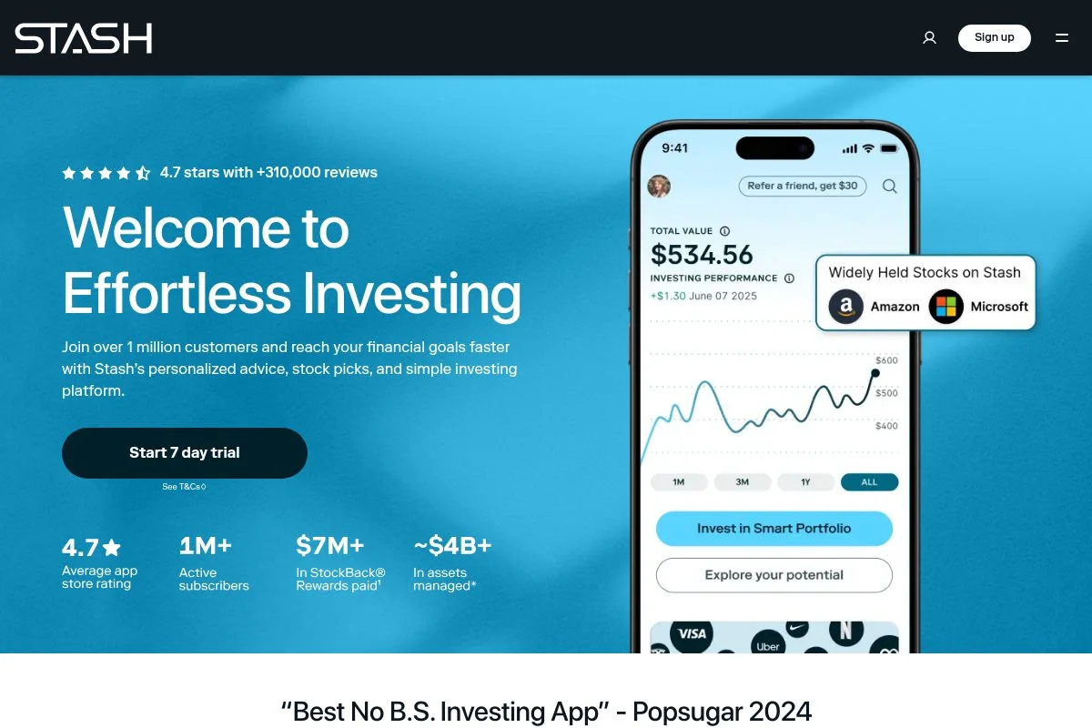 Screenshot of Stash homepage