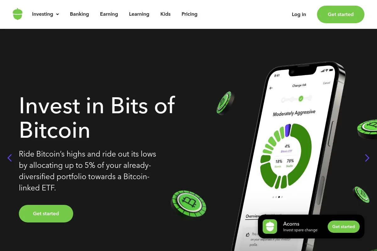 Screenshot of Acorns homepage