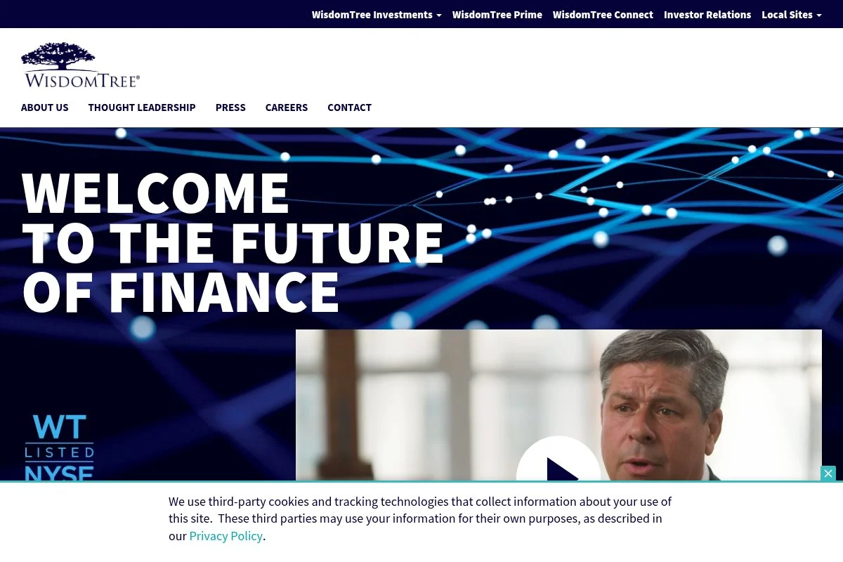 Screenshot of WisdomTree U.S. Total Market ETF (DWM) homepage