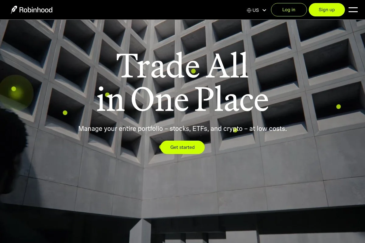Screenshot of Robinhood homepage