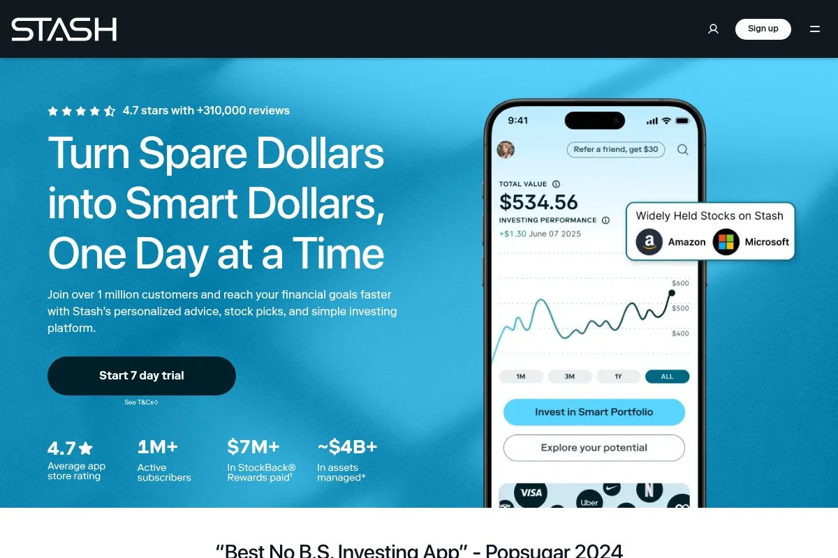 Screenshot of Stash homepage