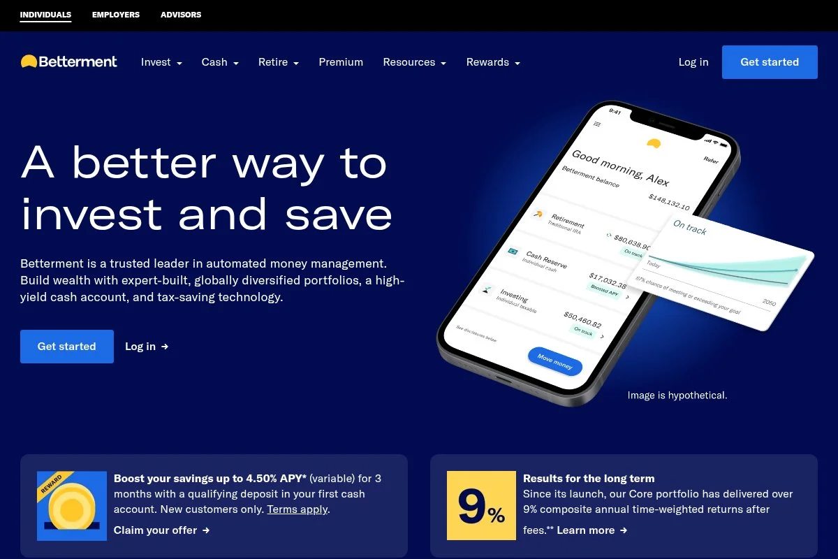 Screenshot of Betterment homepage