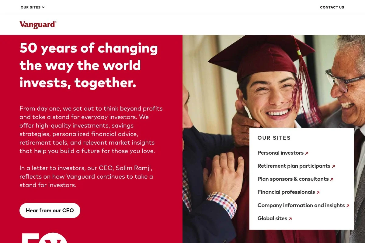 Screenshot of Vanguard homepage