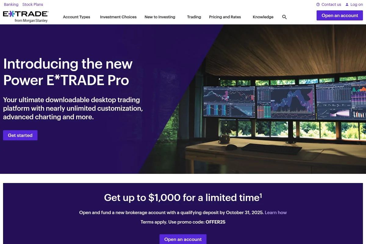 Screenshot of E*TRADE homepage