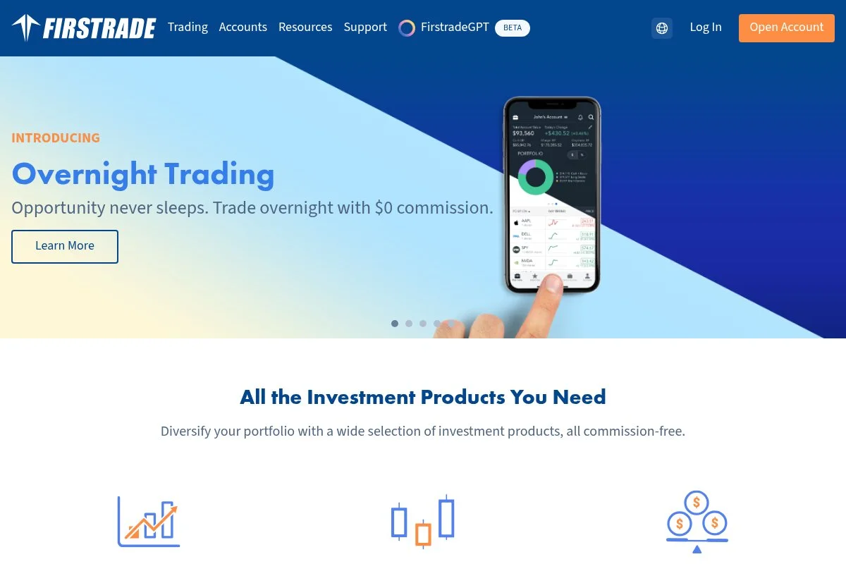 Screenshot of Firstrade homepage