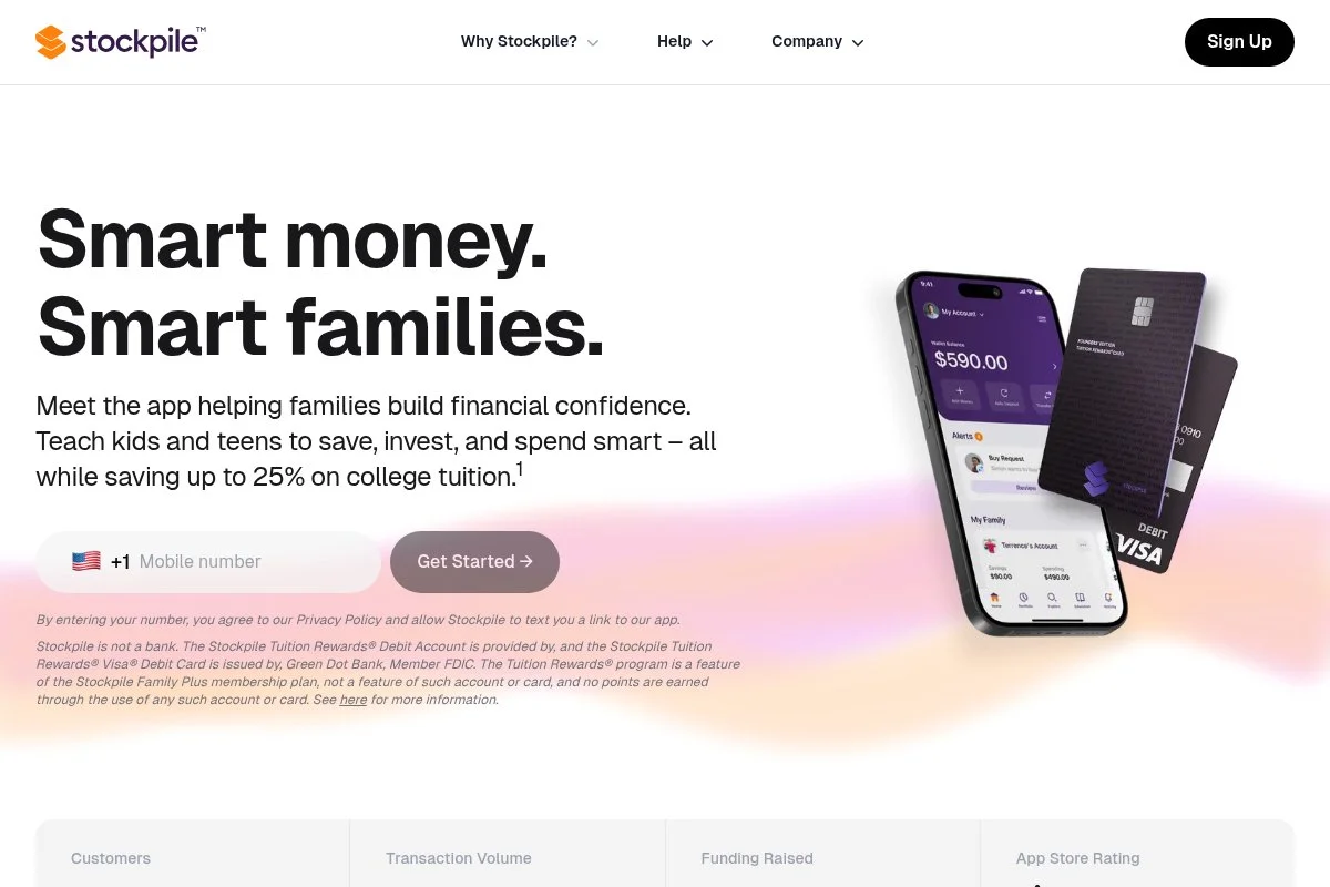 Screenshot of Stockpile homepage