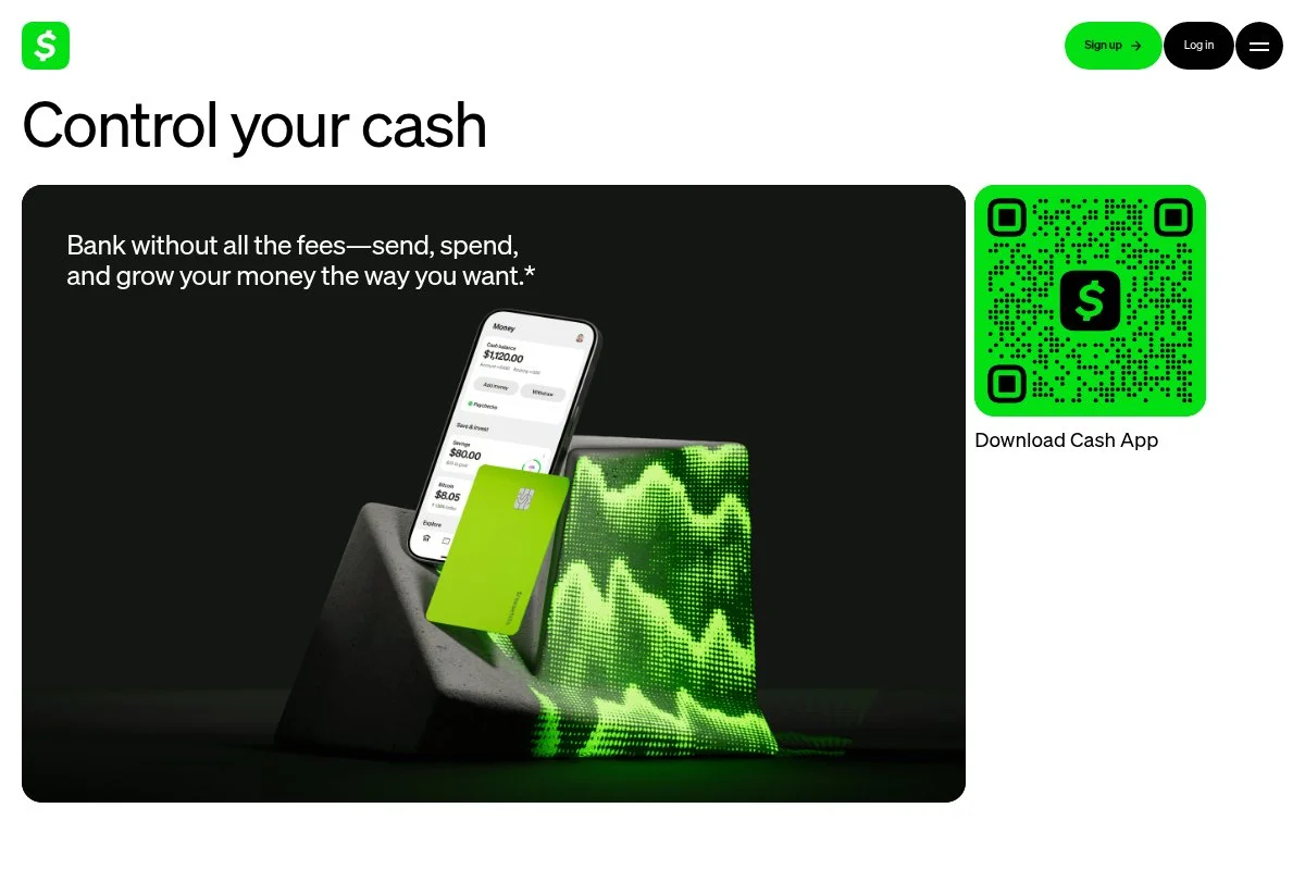 Screenshot of Cash App homepage