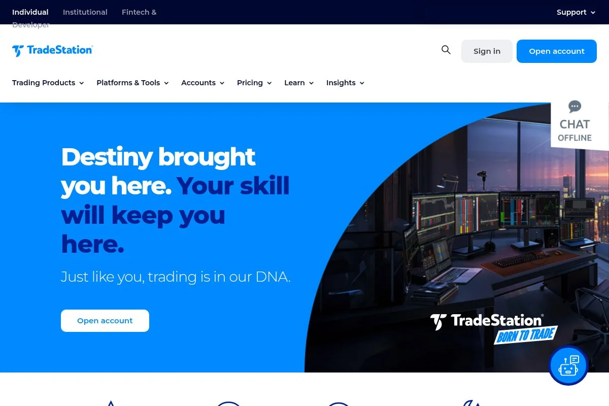 Screenshot of TradeStation homepage