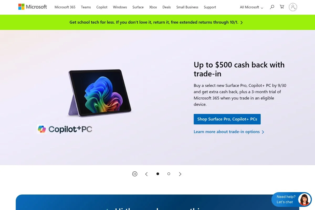 Screenshot of Microsoft homepage