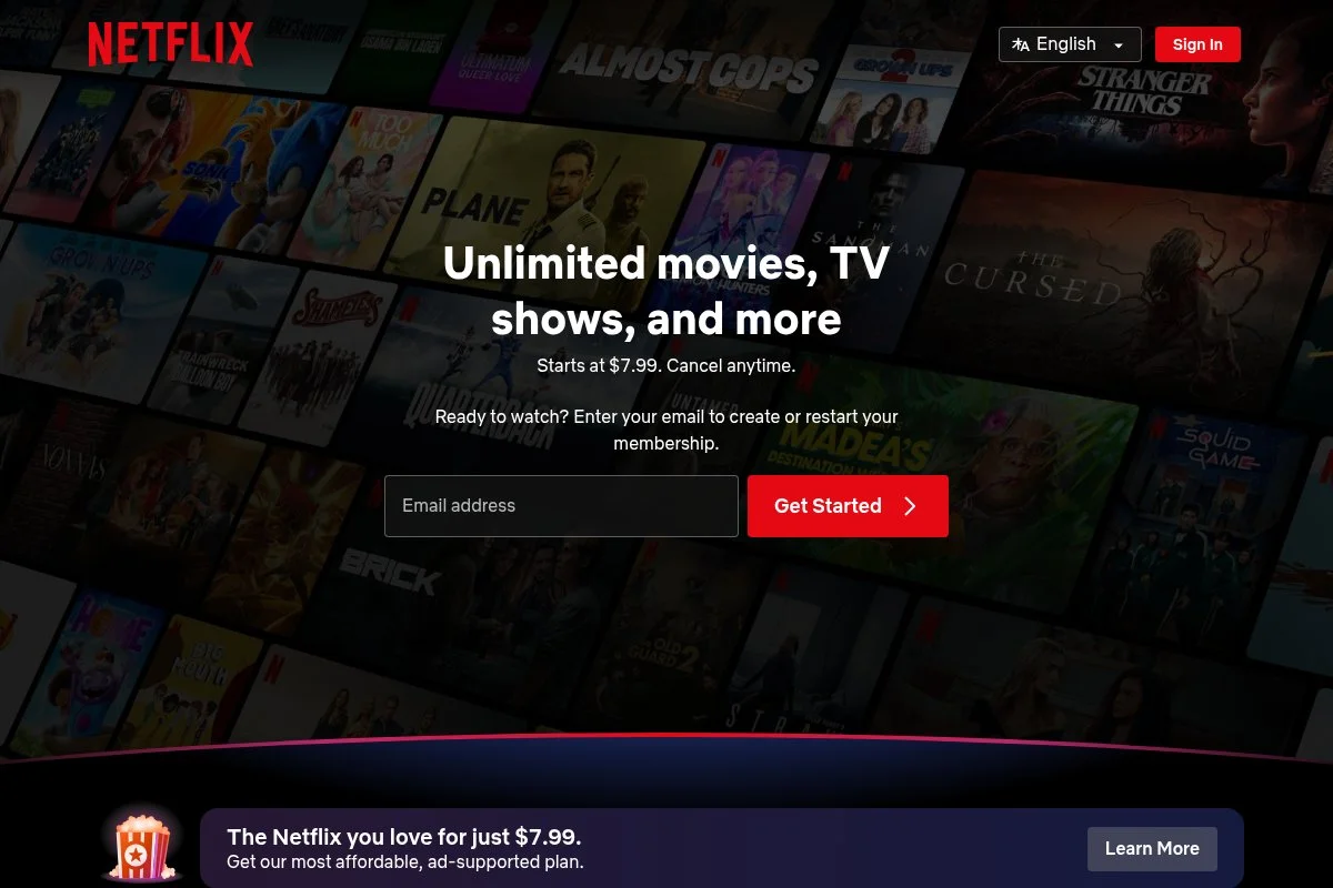 Screenshot of Netflix homepage