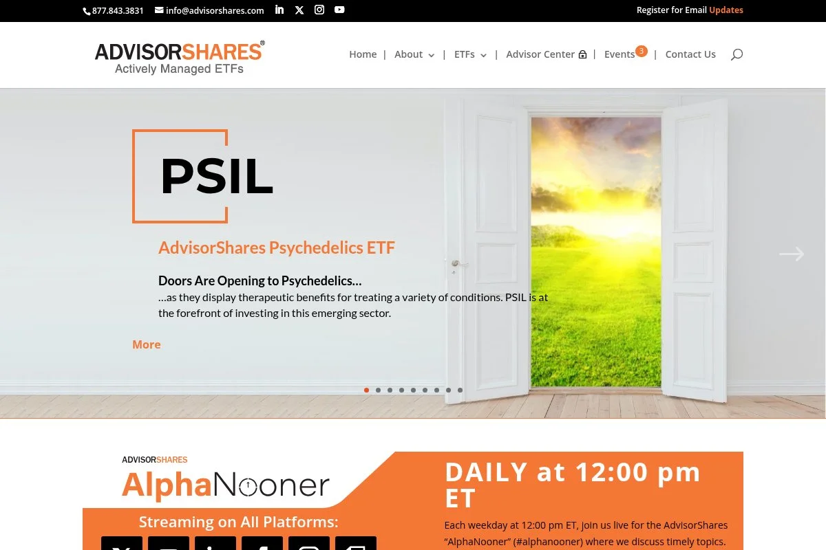 Screenshot of AdvisorShares Ranger Equity Bear ETF homepage
