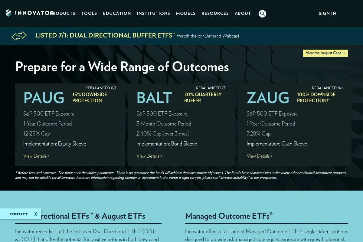 Screenshot of Innovator Airline Strategy ETF homepage