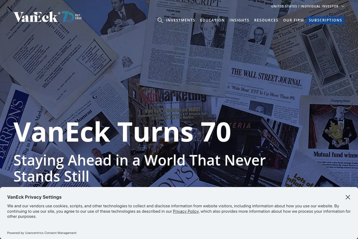 Screenshot of VanEck Airline & Aerospace ETF homepage