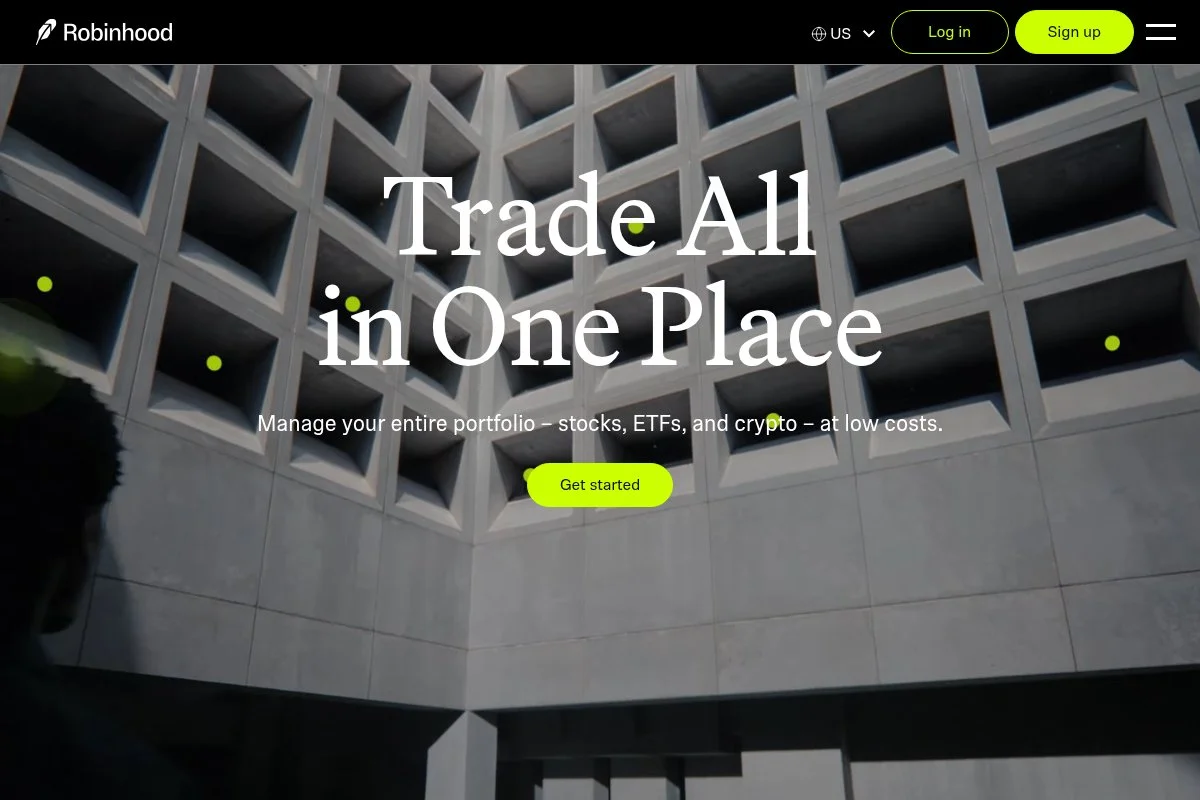 Screenshot of Robinhood homepage