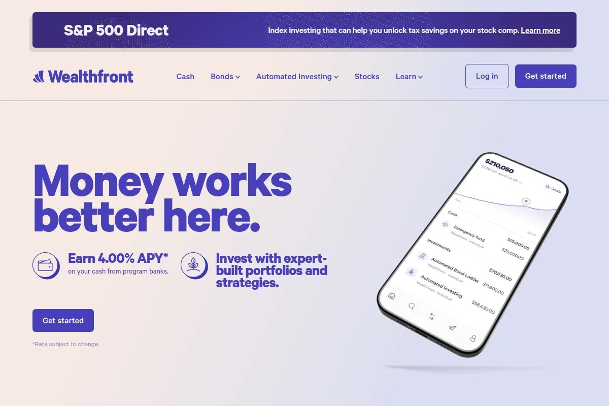 Screenshot of Wealthfront homepage