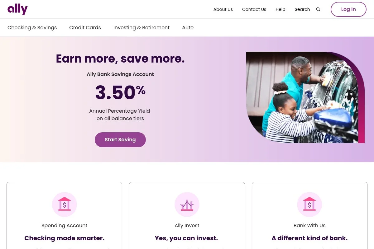 Screenshot of Ally Bank homepage