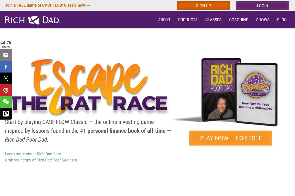 Screenshot of Rich Dad Poor Dad homepage